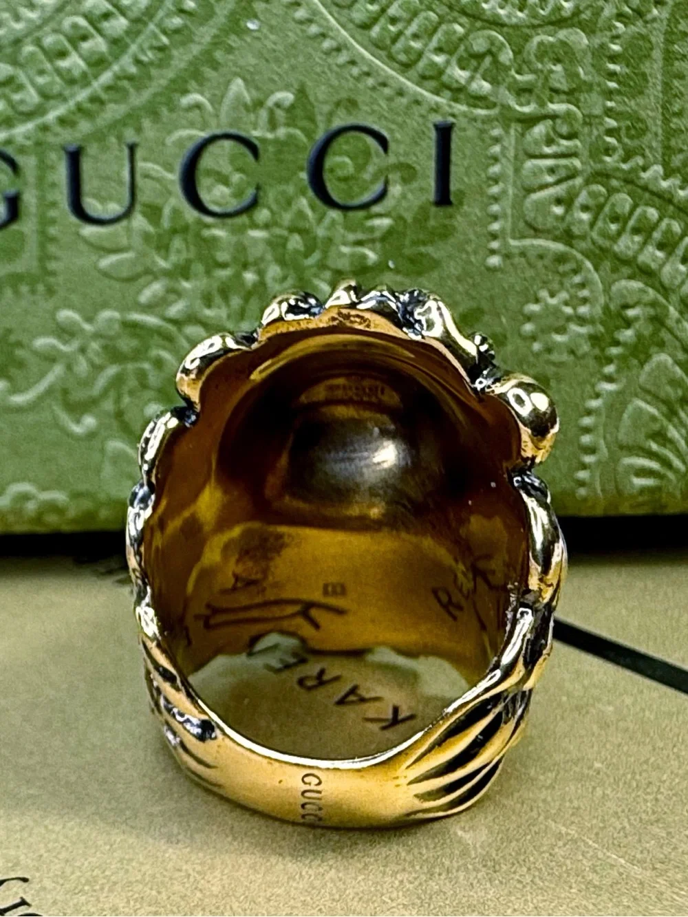 Gucci Lion Head Statement Ring with Black Onyx Crystal